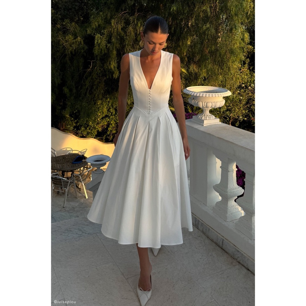 MESHKI KEELY WHITE COTTON MIDI DRESS